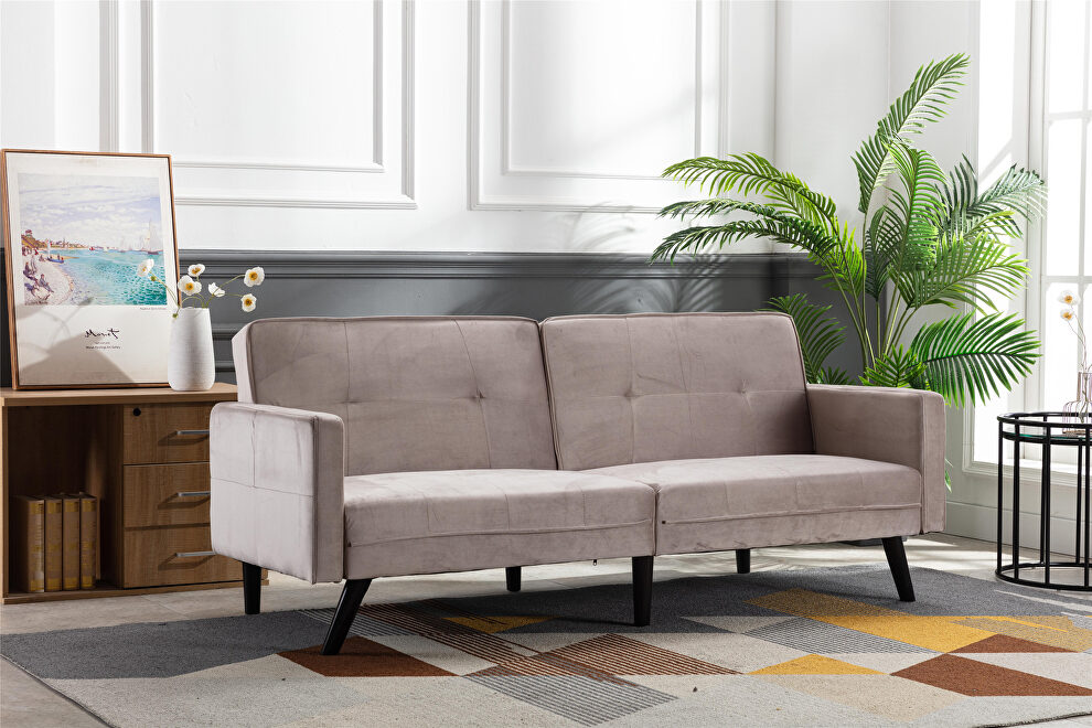 Beige velvet fabric sofa bed sleeper by La Spezia