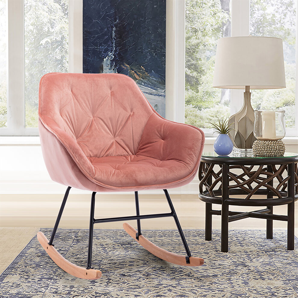 Pink velvet comfortable rocking accent chair by La Spezia