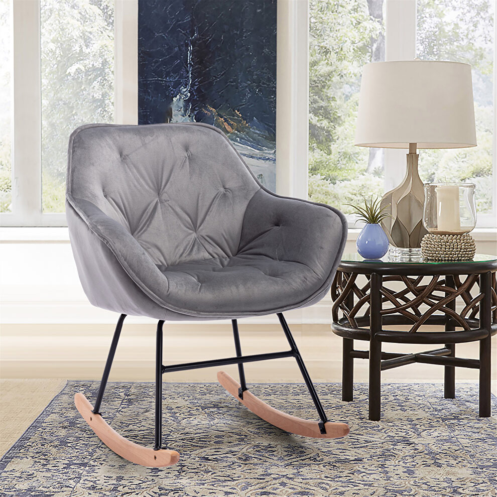 Gray velvet living room comfortable rocking accent chair by La Spezia