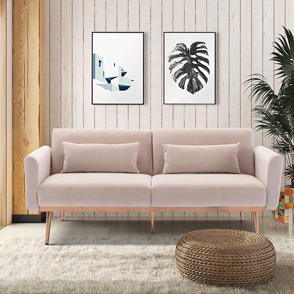 Loveseat beige velvet sofa sofa with metal feet by La Spezia