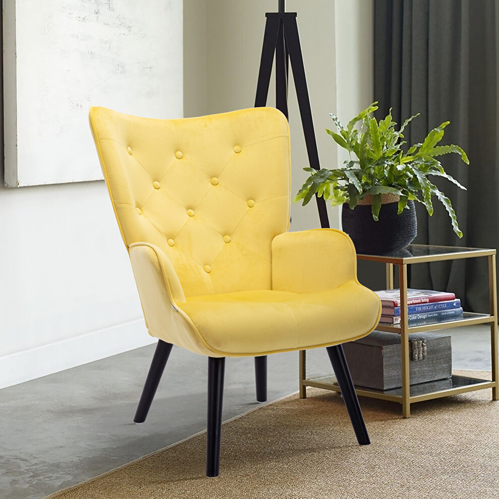 Accent chair living room/bed room, modern leisure chair yellow color microfiber fabric by La Spezia