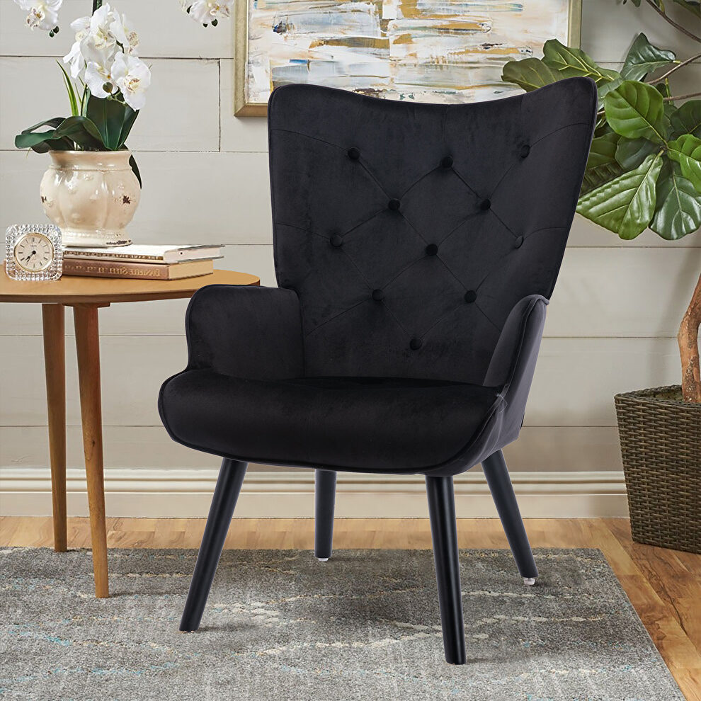 Accent chair living room/bed room, modern leisure chair black color microfiber fabric by La Spezia