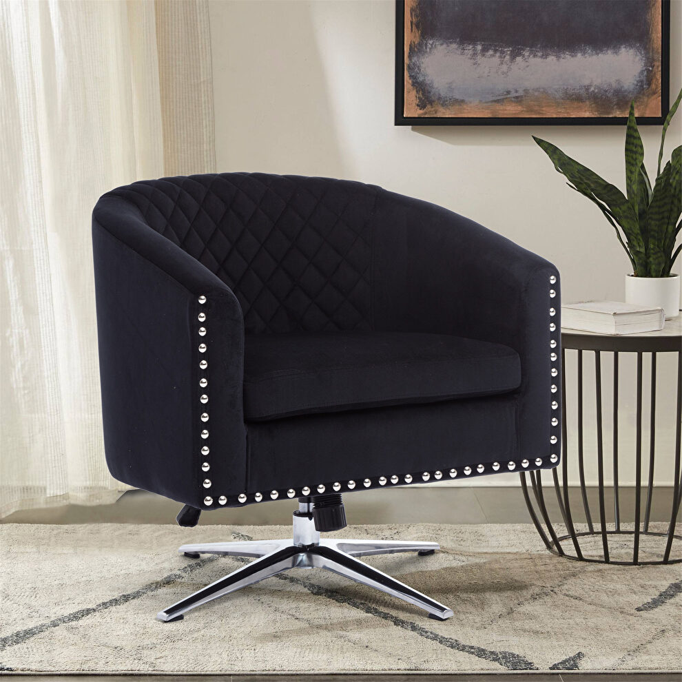 Black velvet swivel barrel chair with nailheads and metal base by La Spezia