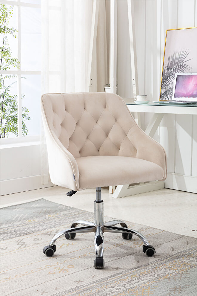 Beige velvet fabric modern leisure office chair by La Spezia
