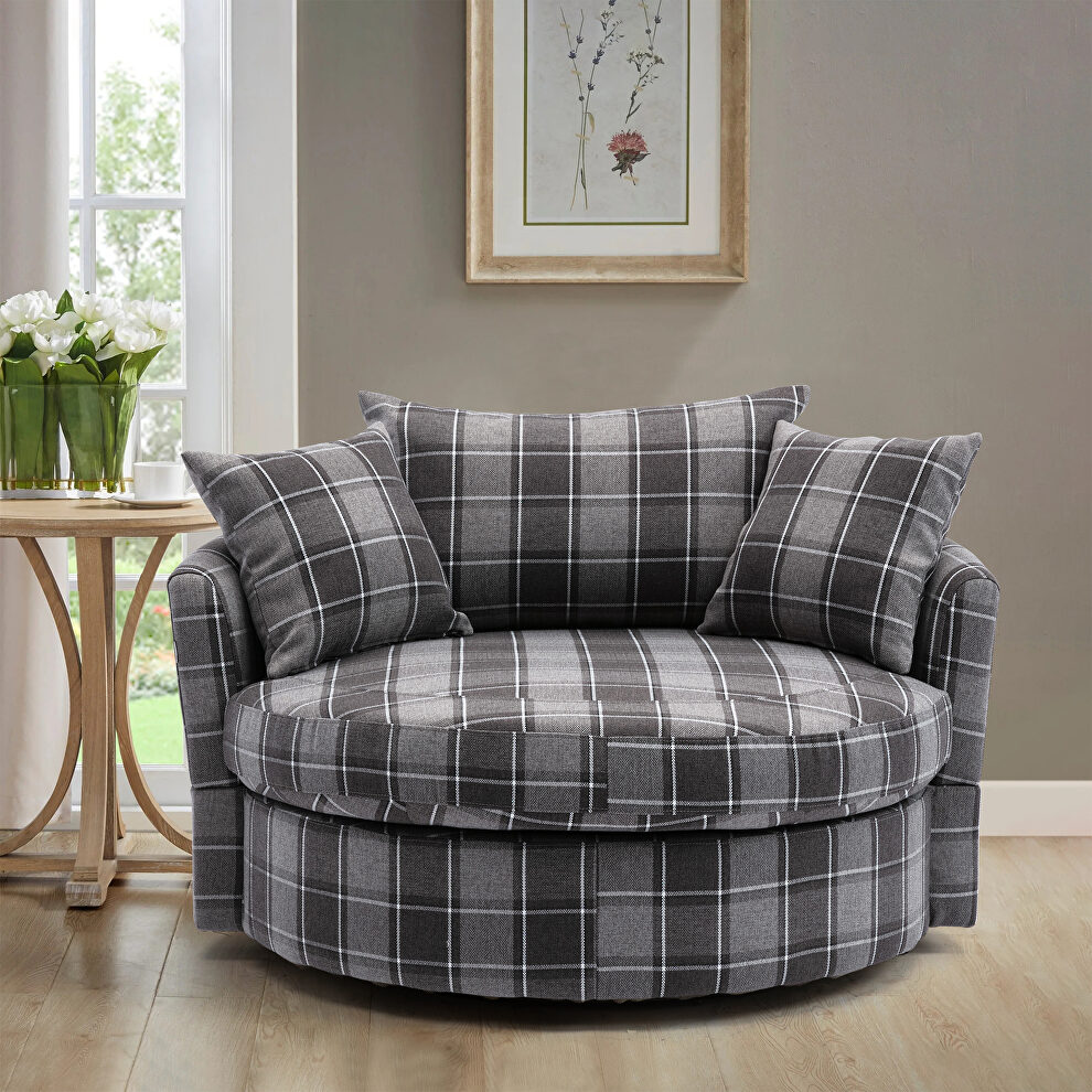 Plaid fabric modern leisure swivel accent barrel chair by La Spezia
