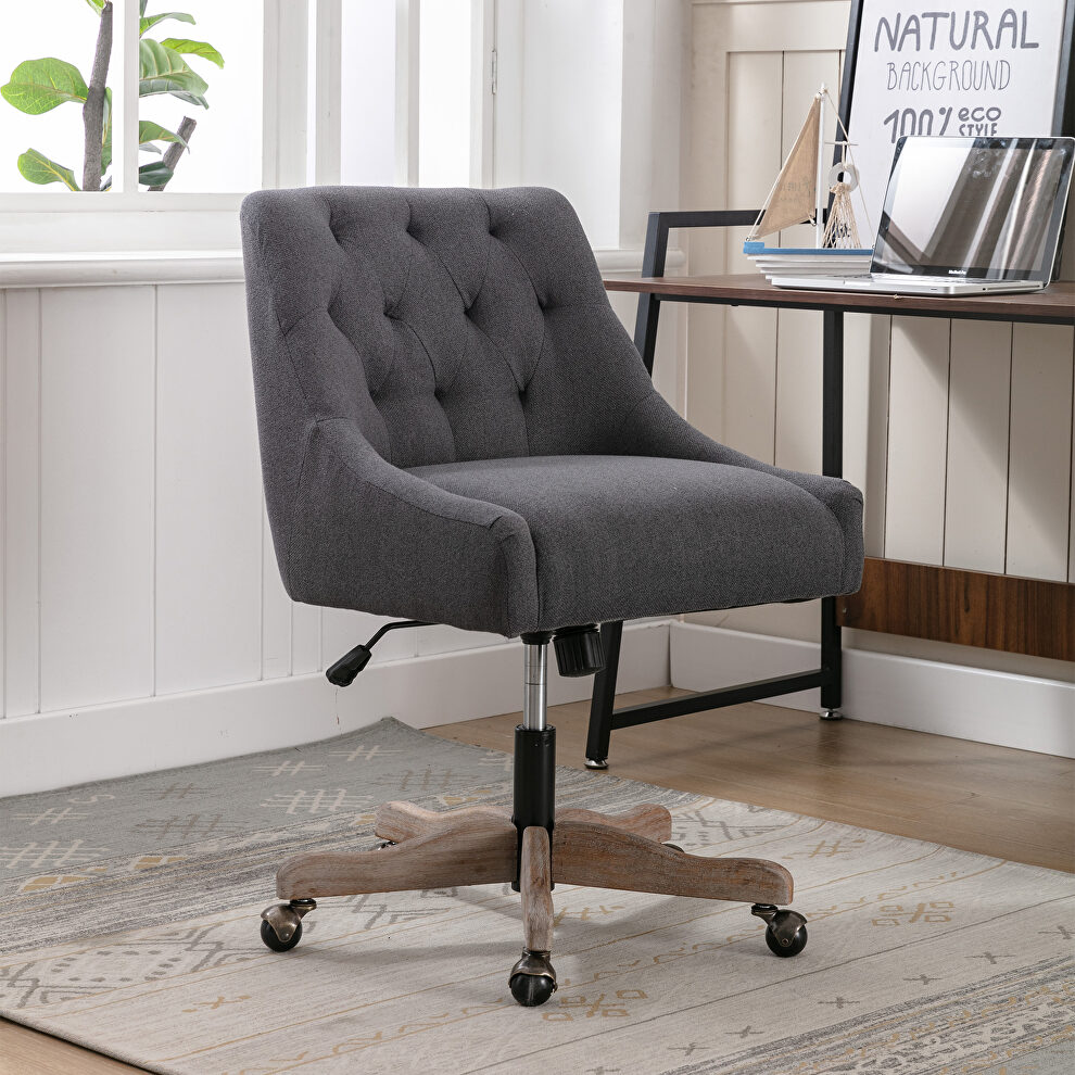 Charcoal gray linen fabric modern leisure swivel office chair by La Spezia