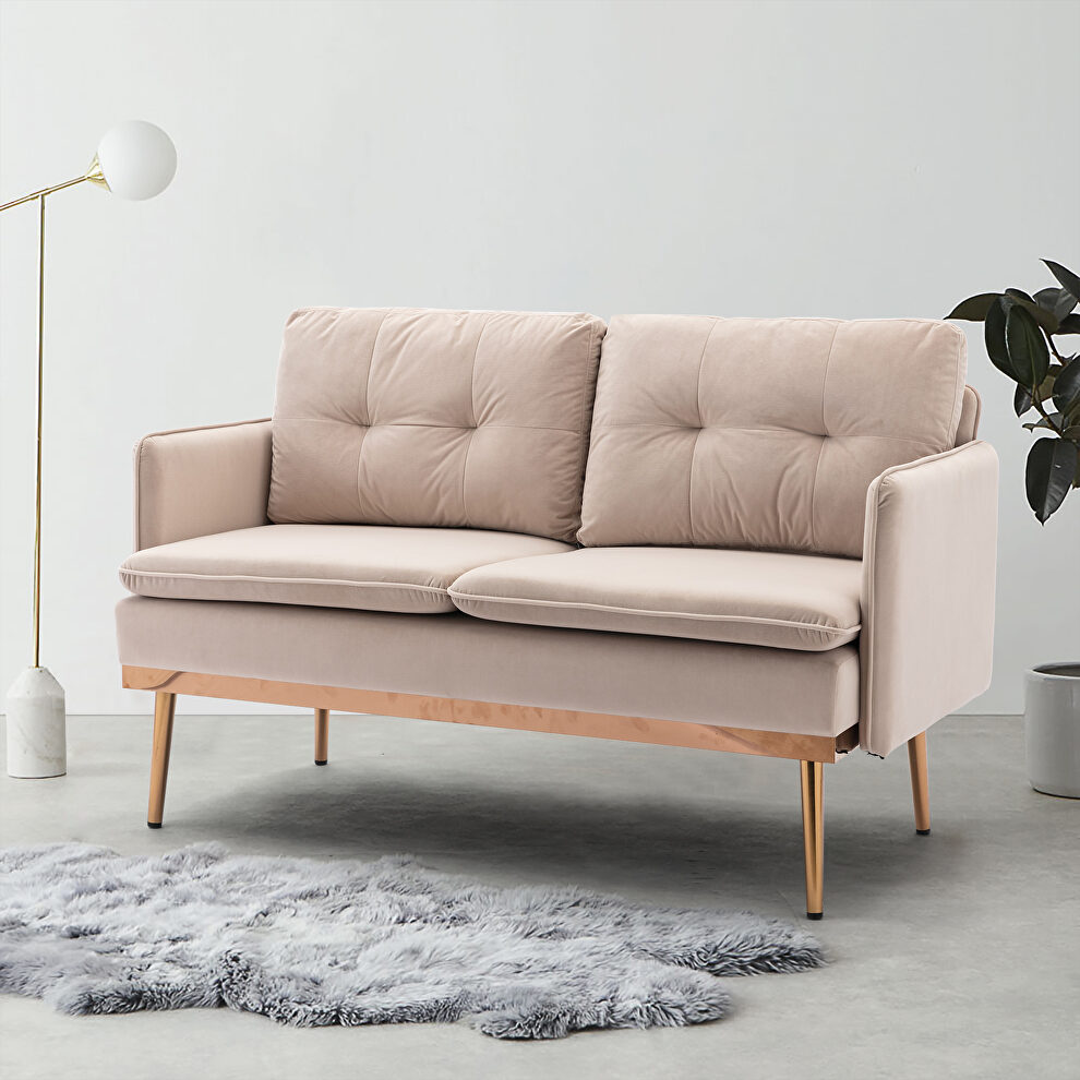 Beige velvet loveseat sofa with stainless feet by La Spezia