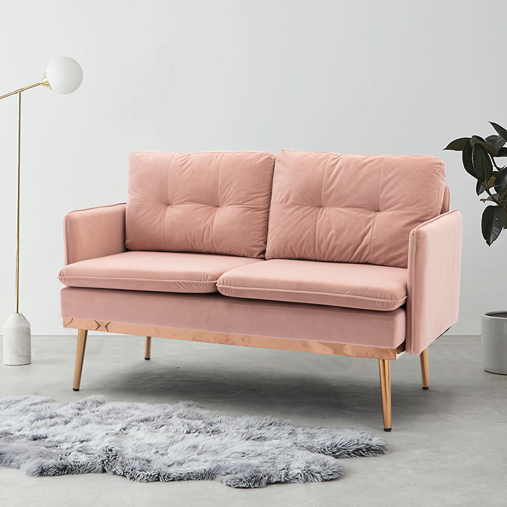 Loveseat rose golden velvet sofa with stainless feet by La Spezia