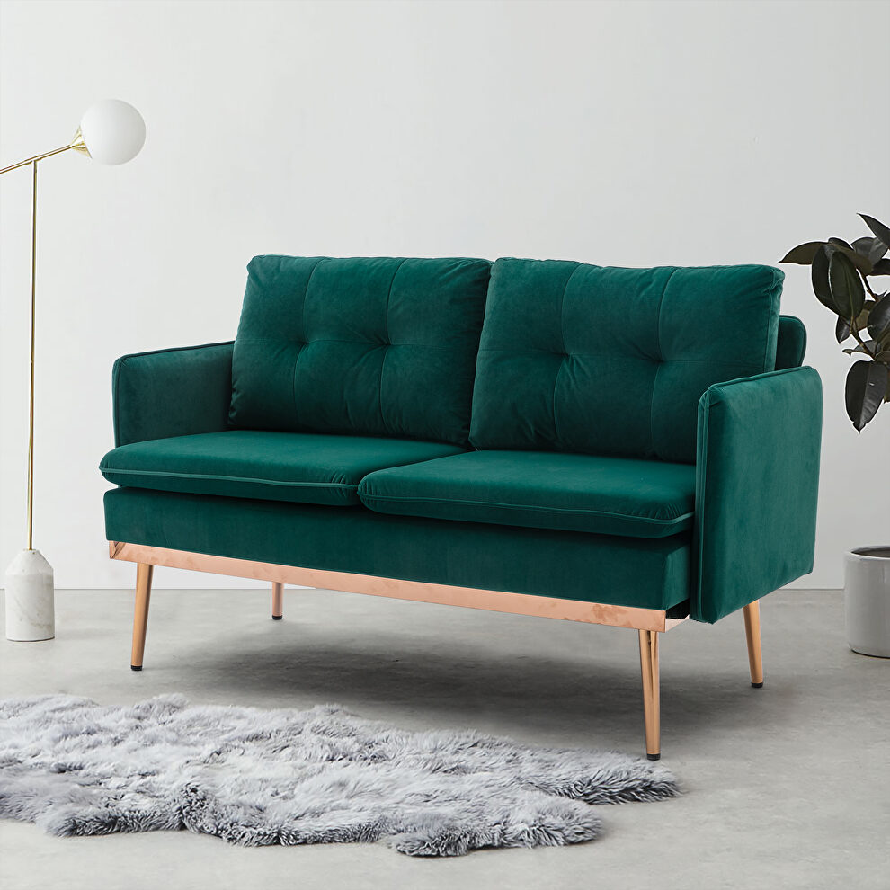 Loveseat green velvet sofa with stainless feet by La Spezia