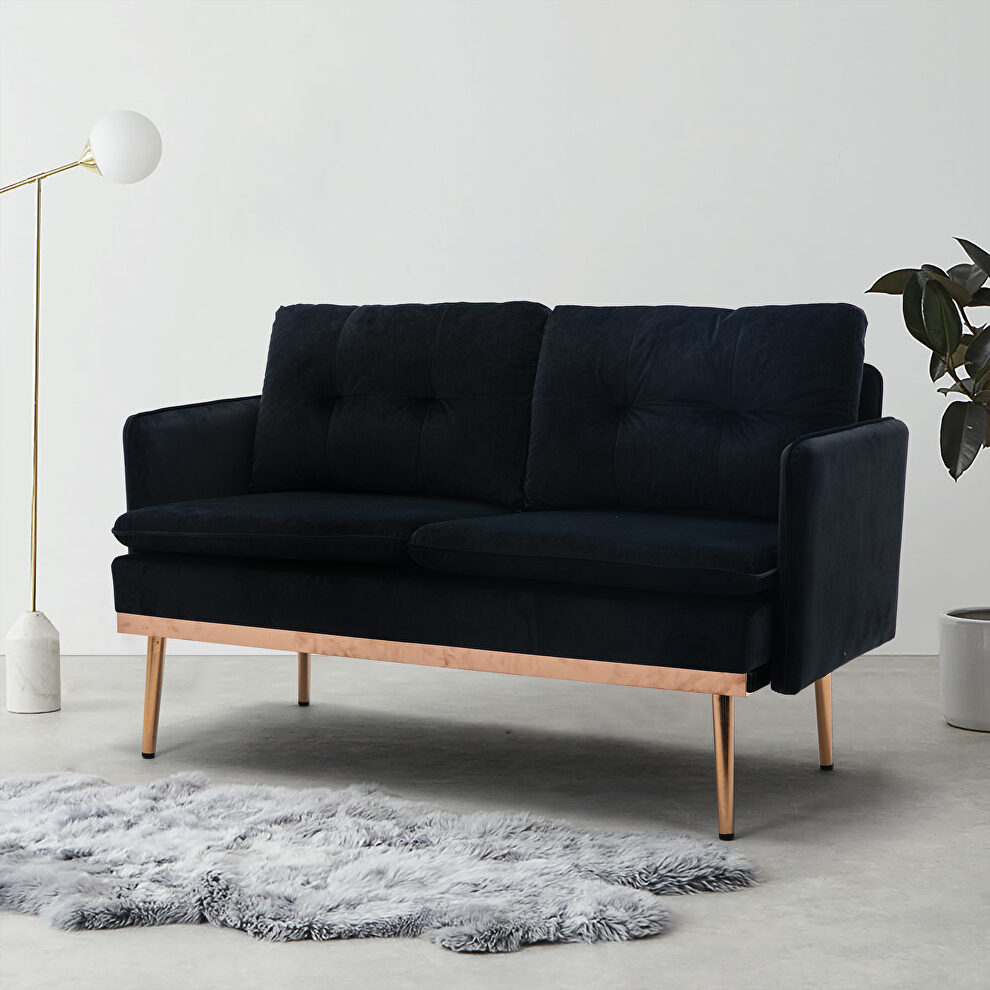 Black velvet sofa, accent loveseat sofa with stainless feet by La Spezia