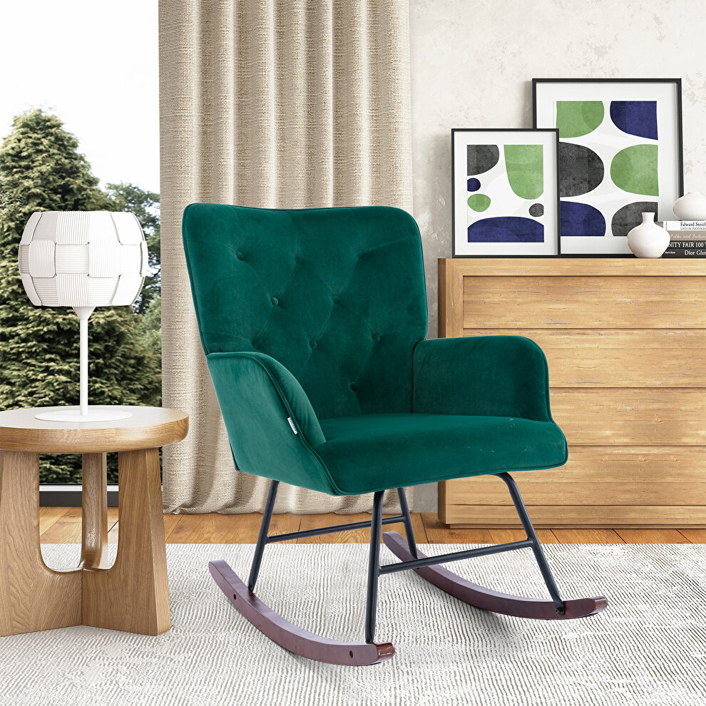 Green velvet fabric comfortable rocking chair by La Spezia
