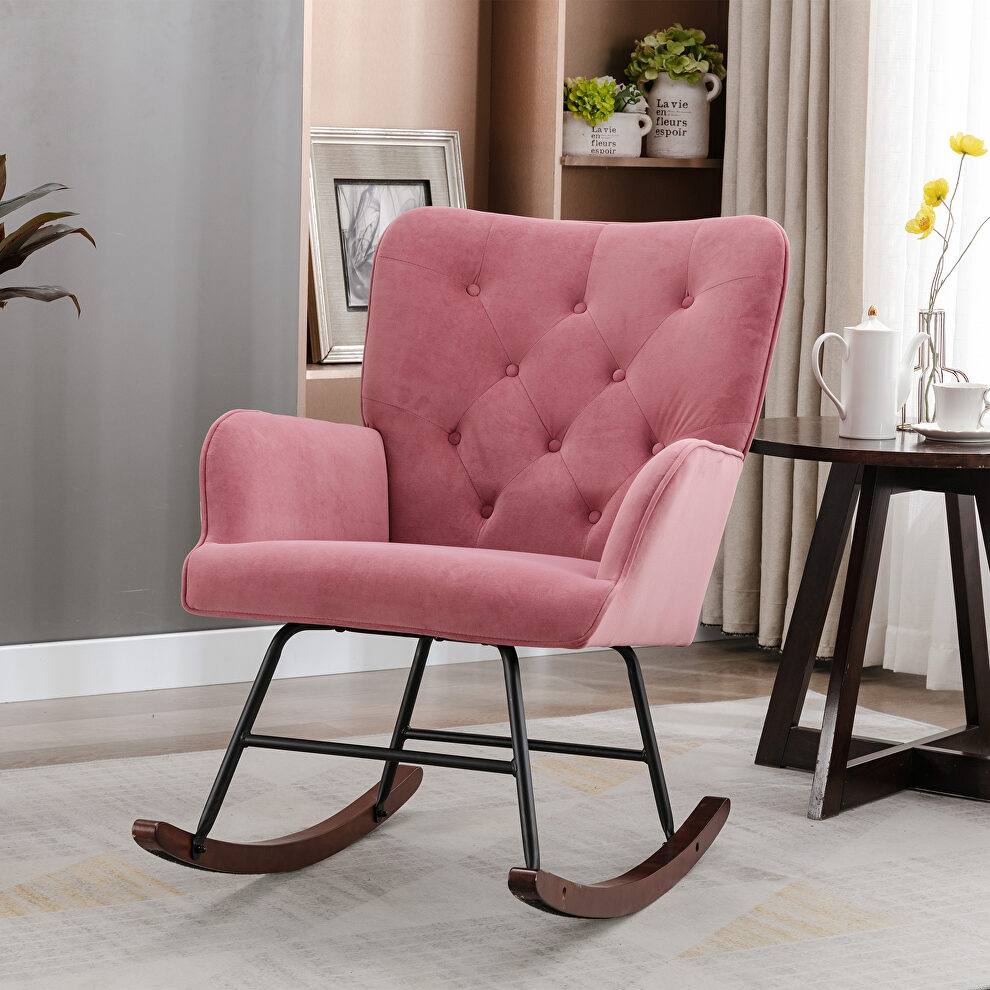 Mid-century modern pink velvet comfortable rocking chair by La Spezia