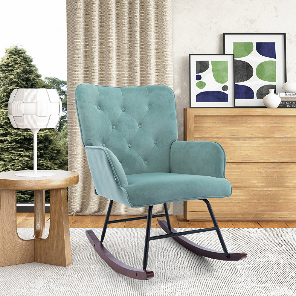 Mint green velvet fabric comfortable rocking chair by La Spezia