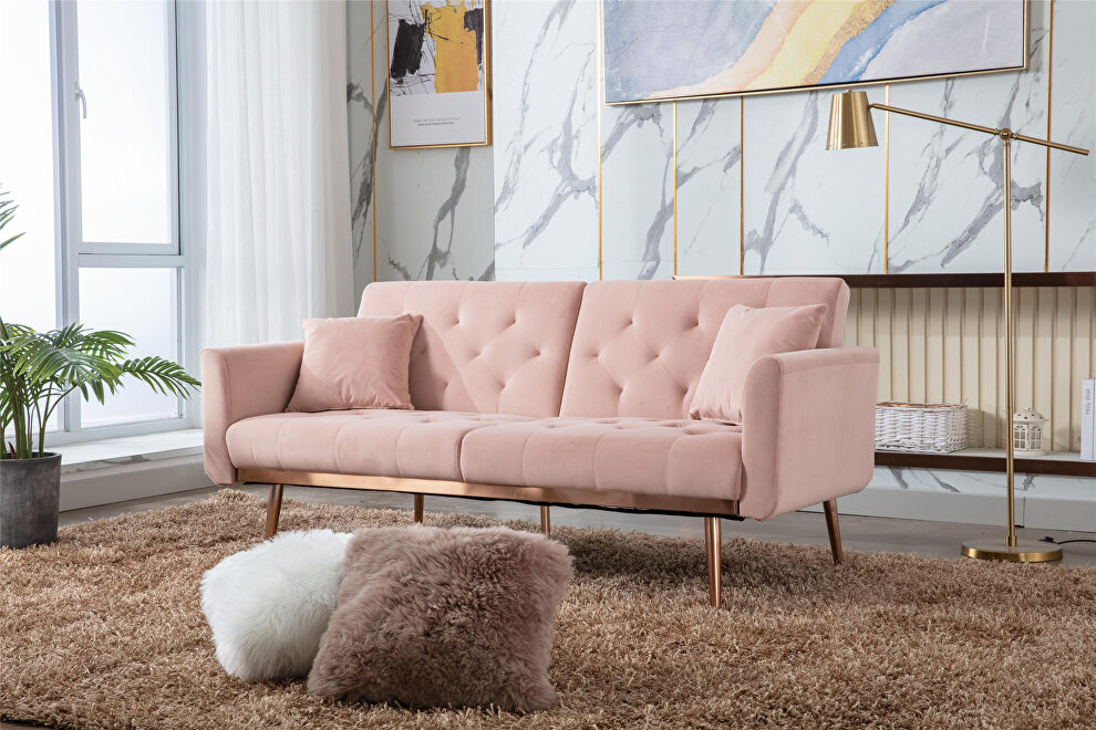 Loveseat sofa with rose gold metal feet and pink velvet by La Spezia
