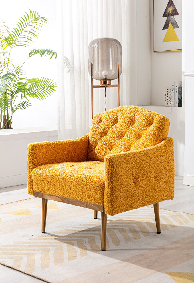 Mustard teddy fabric accent chair with rose golden feet by La Spezia