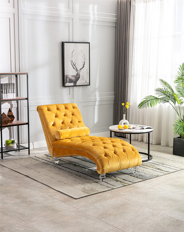 Mustard velvet leisure concubine sofa with acrylic feet by La Spezia