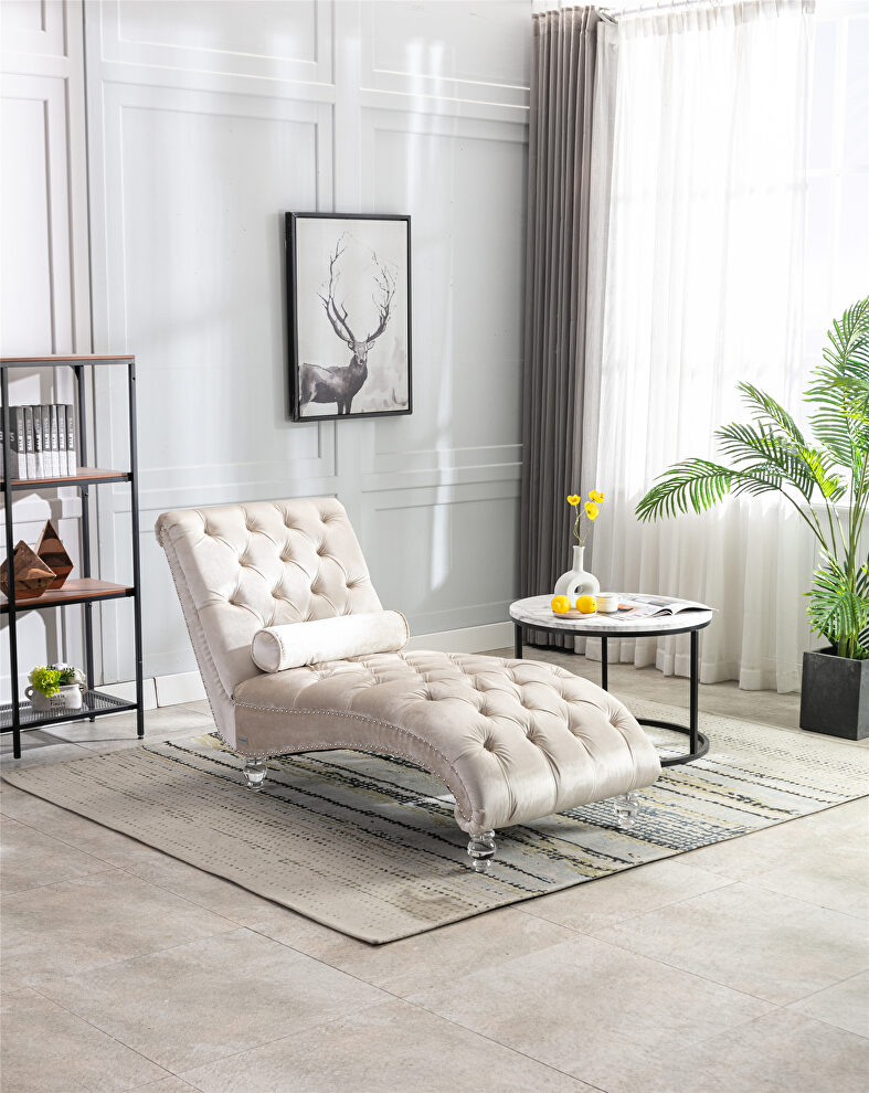 Beige velvet leisure concubine sofa with acrylic feet by La Spezia