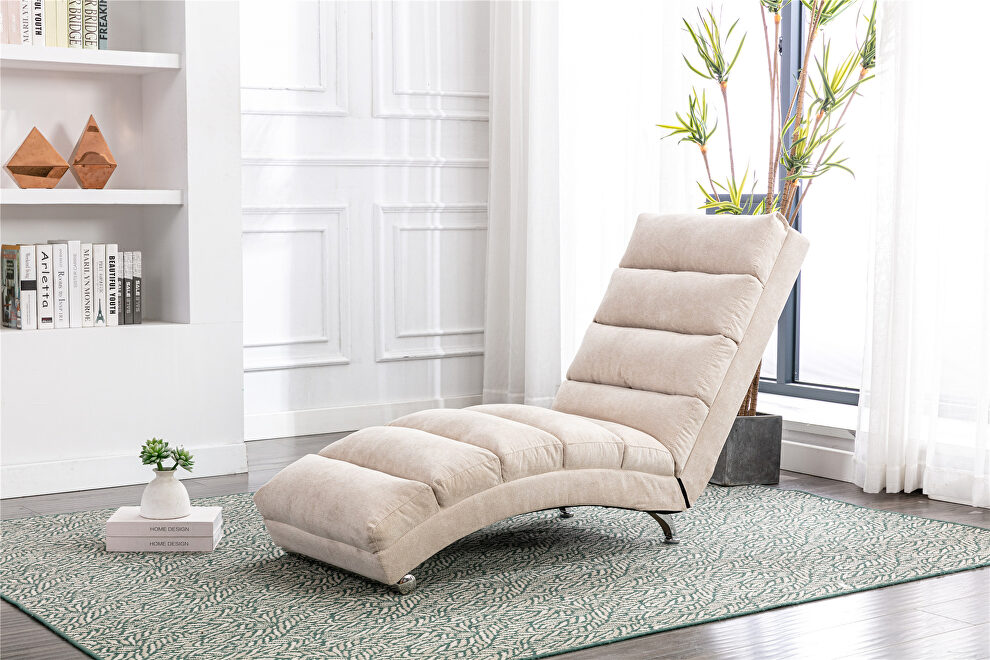 Beige linen modern chaise lounge chair by La Spezia