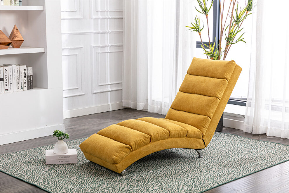 Mustard linen modern chaise lounge chair by La Spezia