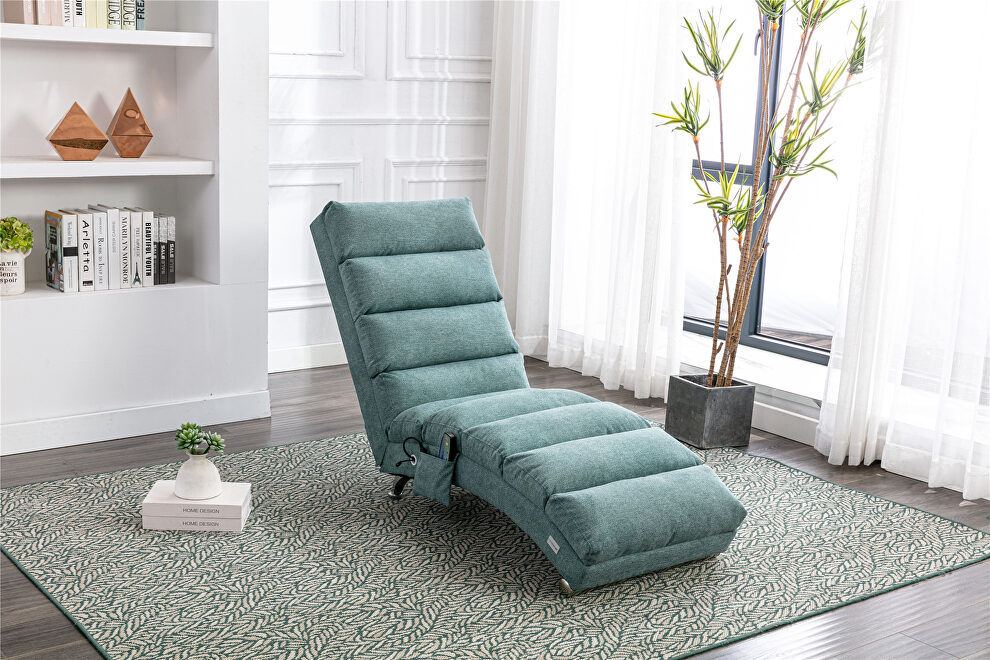 Teal linen modern chaise lounge chair by La Spezia