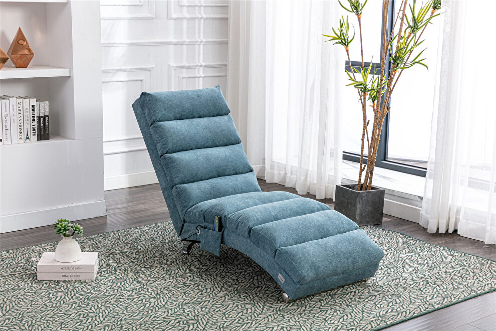 Blue linen modern chaise lounge chair by La Spezia