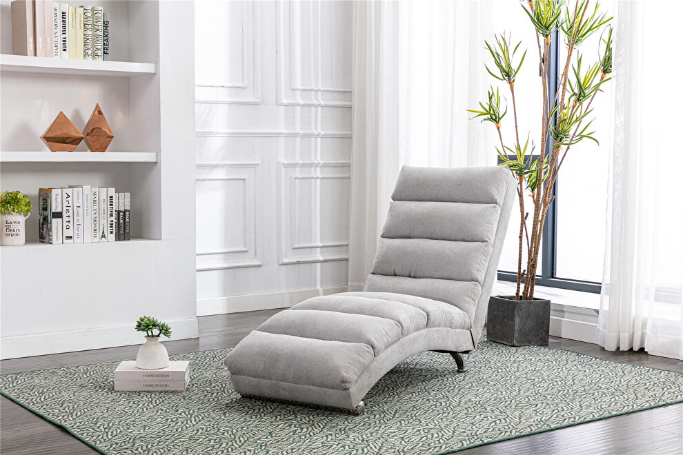 Light gray linen modern chaise lounge chair by La Spezia