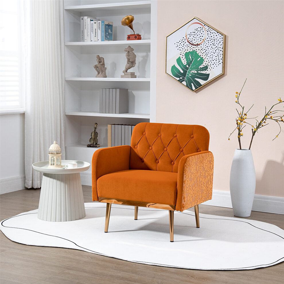 Orange velvet fabric upholstery chaise lounge chair by La Spezia