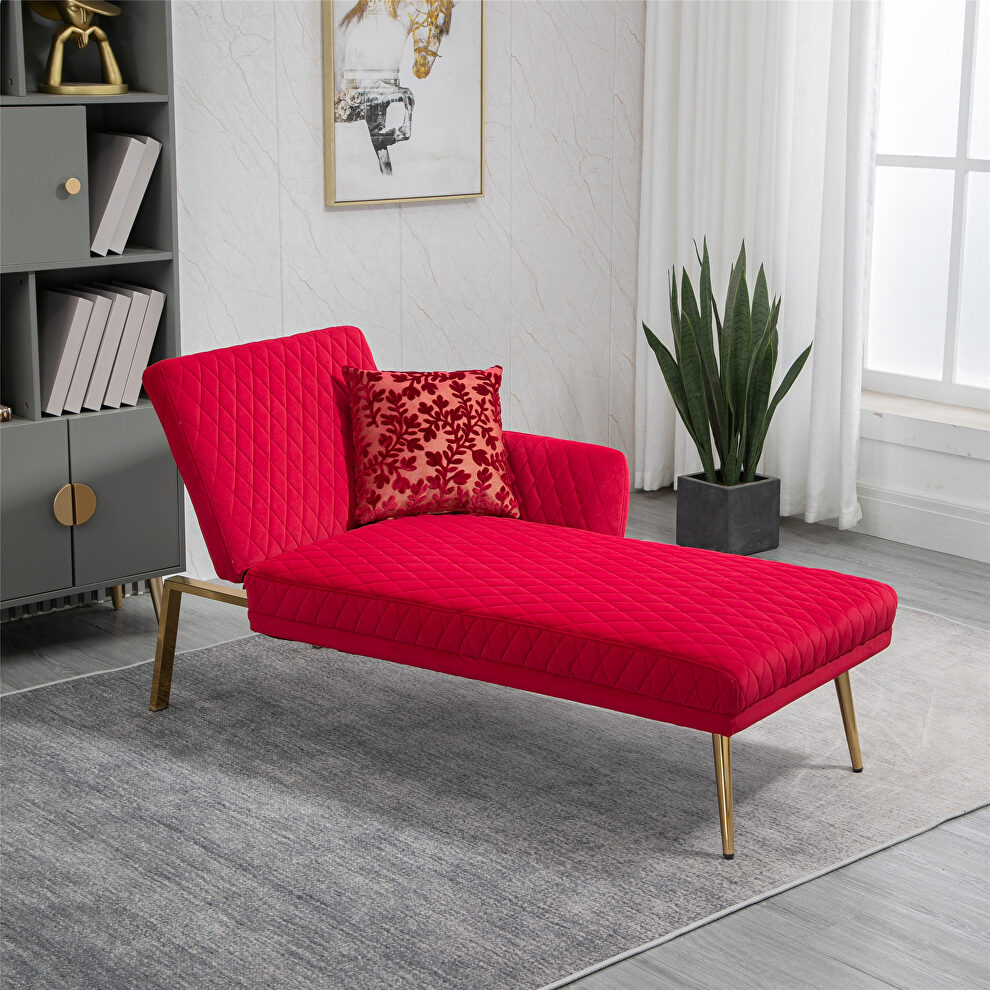 Rose red fabric accent chaise lounge sofa with metal feet by La Spezia