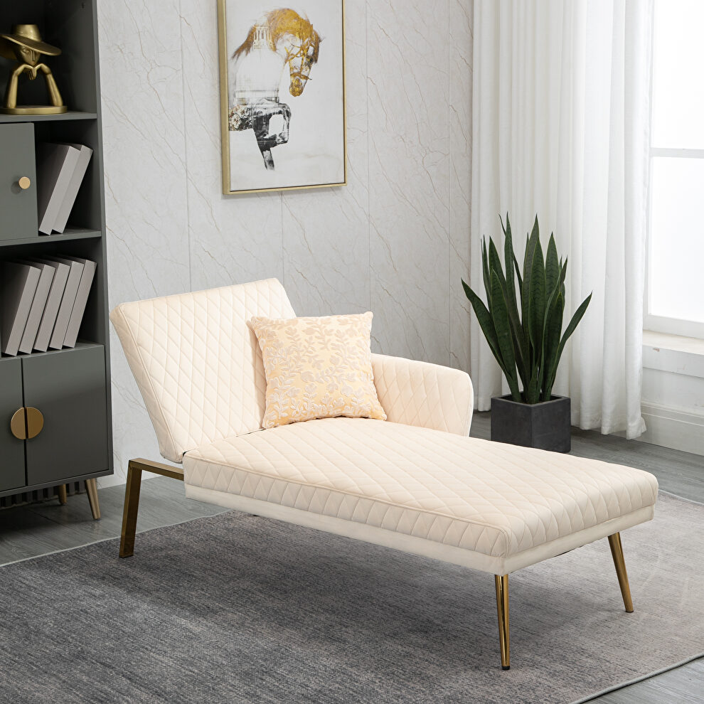 Beige fabric accent chaise lounge sofa with metal feet by La Spezia
