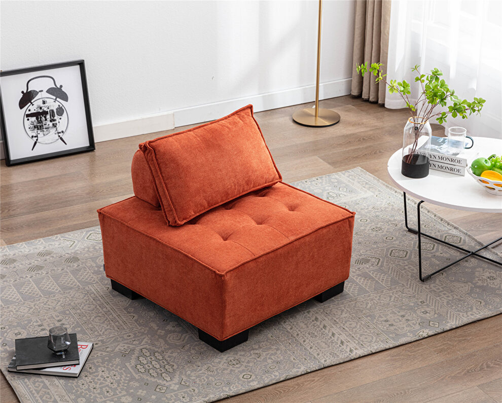 Orange high-quality fabric curved edges ottoman by La Spezia