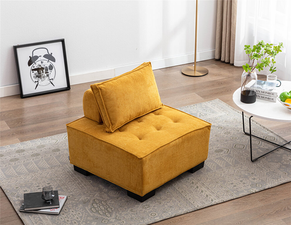 Yellow high-quality fabric curved edges ottoman by La Spezia