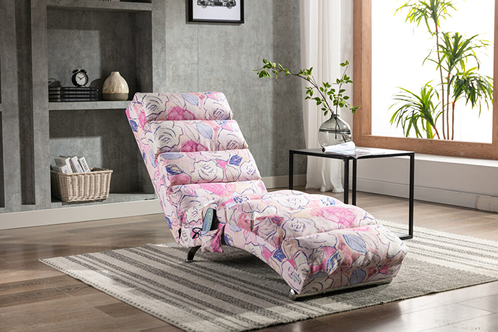 Pink flower linen modern chaise lounge chair by La Spezia