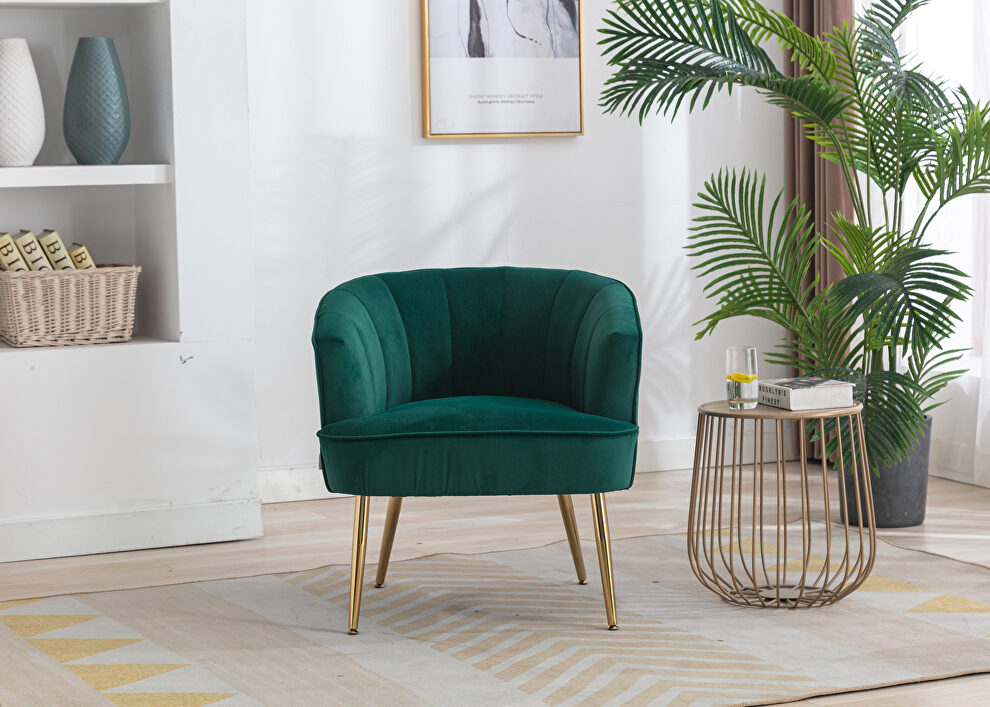 Green velvet fabric accent leisure chair with golden feet by La Spezia