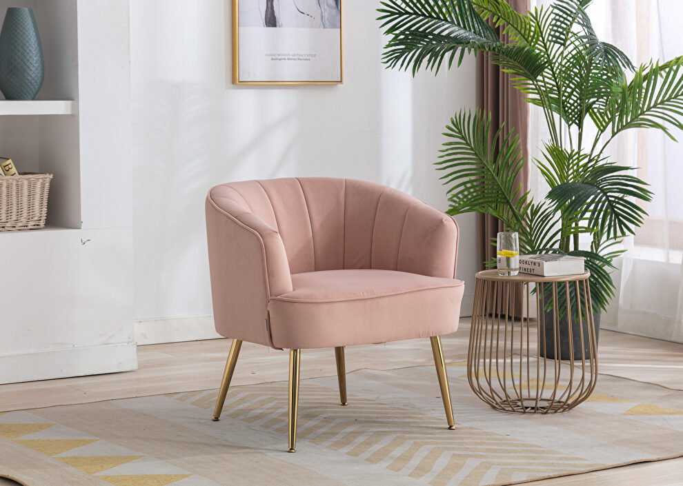Pink velvet fabric accent leisure chair with golden feet by La Spezia