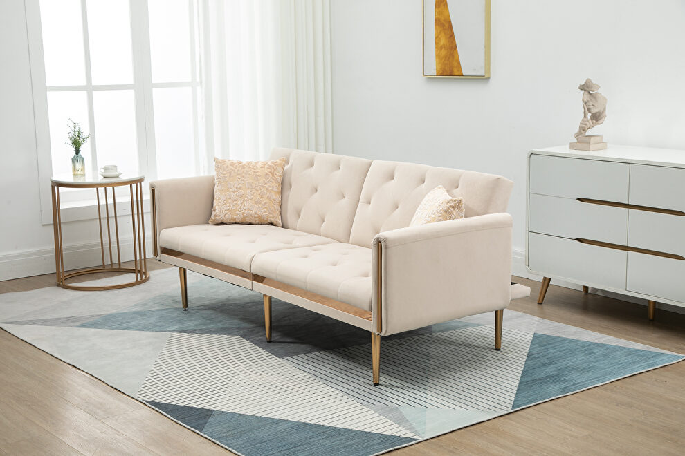 Beige velvet upholstery accent sofa with metal feet by La Spezia