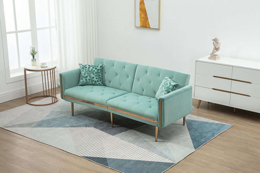 Mint green velvet upholstery accent sofa with metal  feet by La Spezia