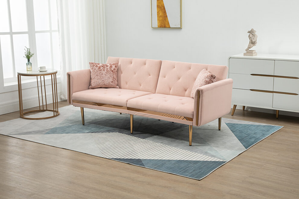 Pink velvet upholstery accent sofa with metal  feet by La Spezia