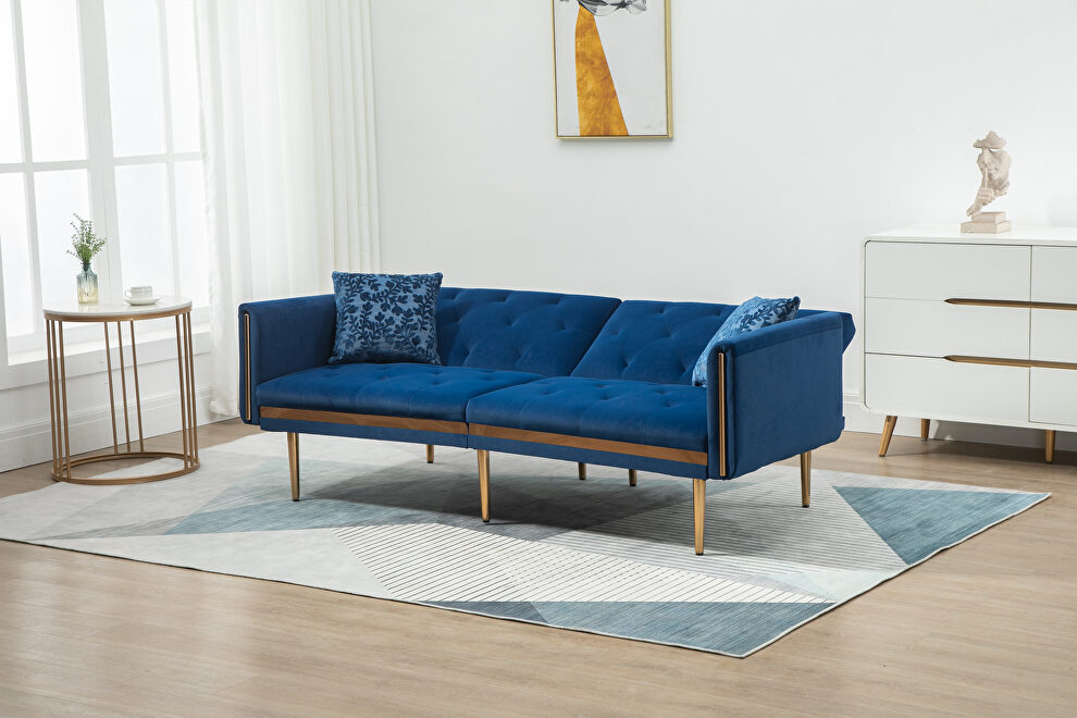 Navy velvet upholstery accent sofa with metal  feet by La Spezia