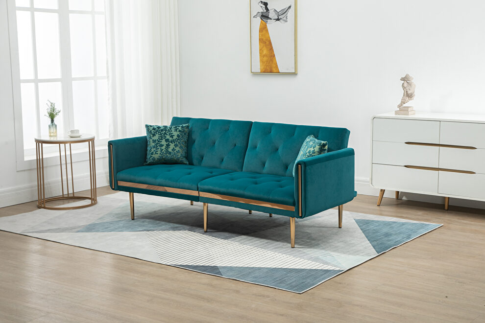 Teal velvet upholstery accent sofa with metal feet by La Spezia