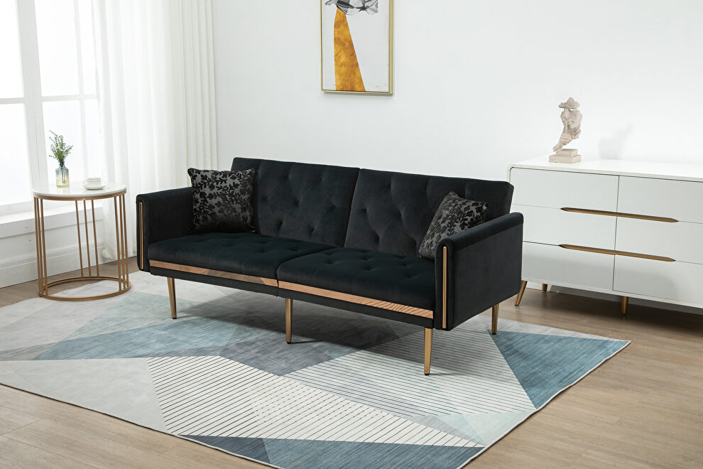 Black velvet upholstery accent sofa with metal feet by La Spezia