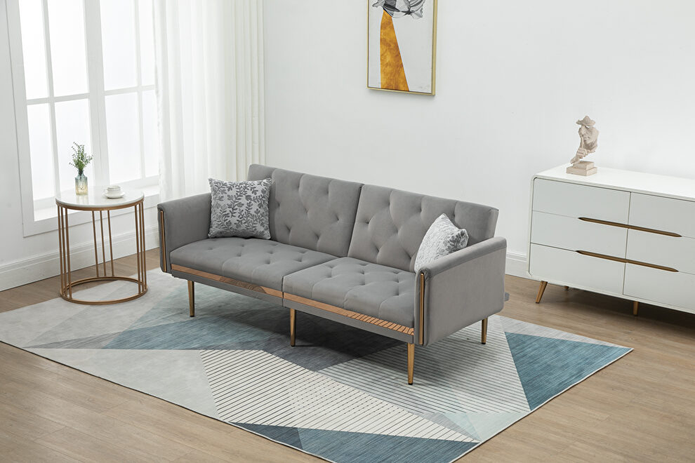Gray velvet upholstery accent sofa with metal  feet by La Spezia
