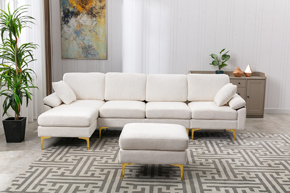 White fabric accent sectional sofa with ottoman by La Spezia