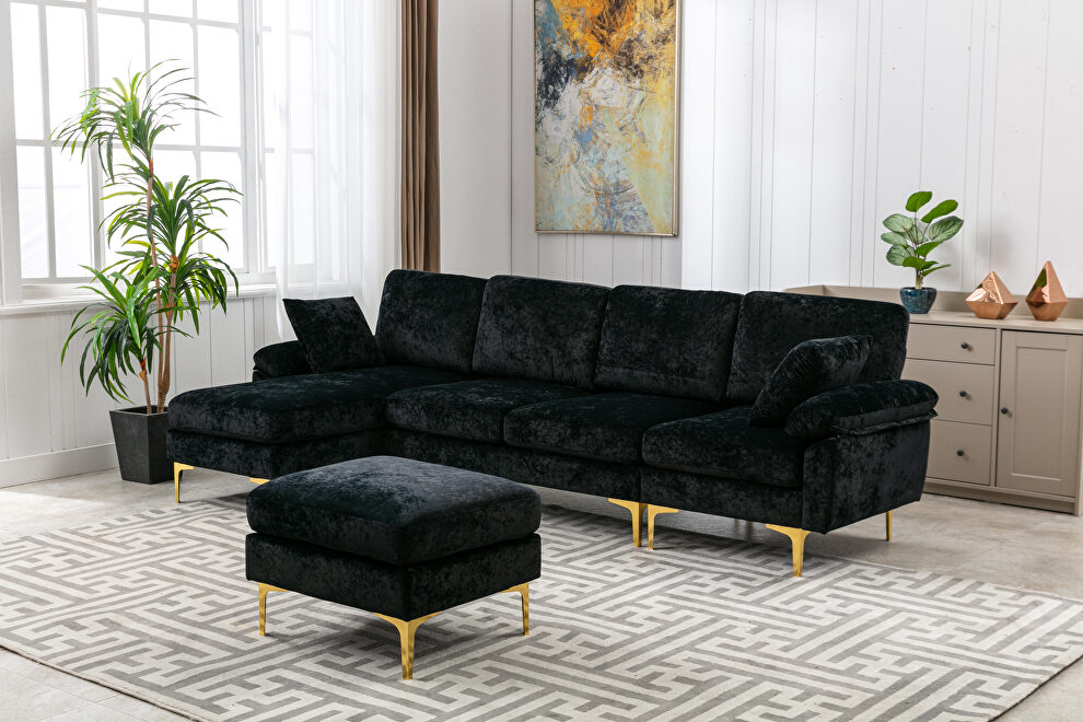 Black fabric accent sectional sofa with ottoman by La Spezia