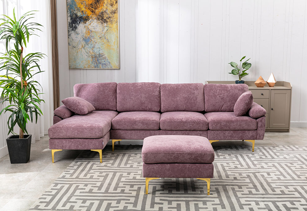 Purple fabric accent sectional sofa with ottoman by La Spezia