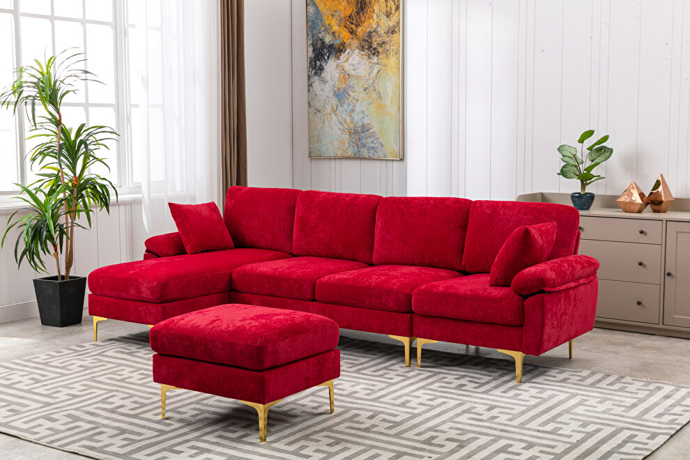 Red fabric accent sectional sofa with ottoman by La Spezia