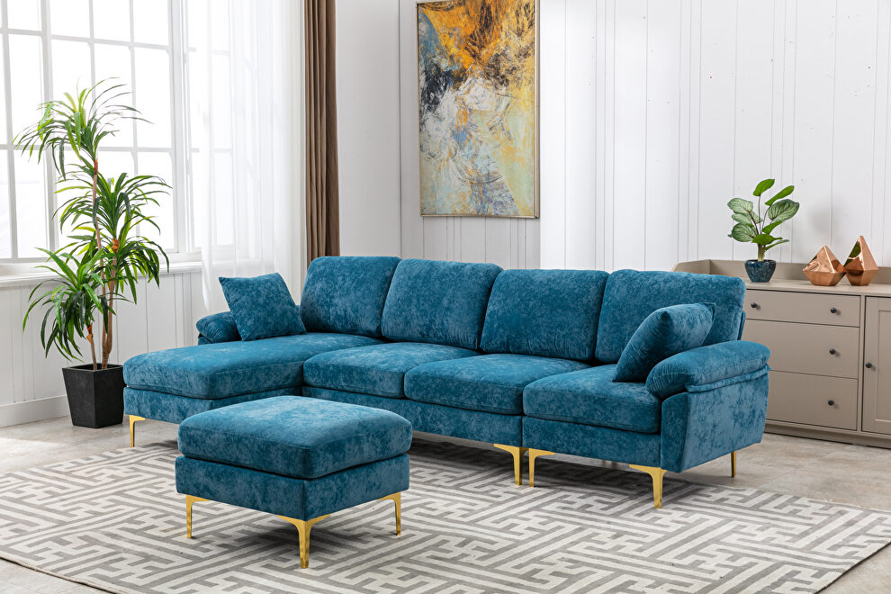 Teal blue fabric accent sectional sofa with ottoman by La Spezia