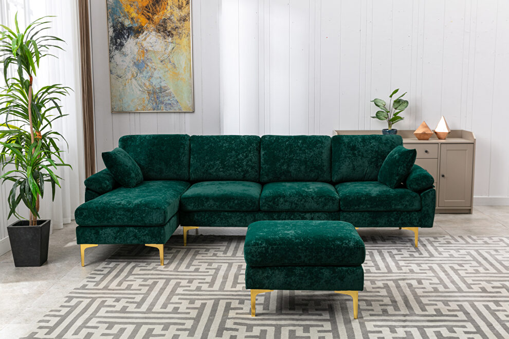 Emerald fabric accent sectional sofa with ottoman by La Spezia