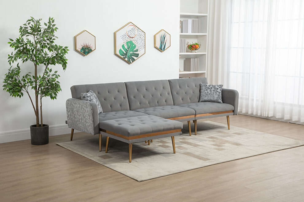Gray velvet accent sectional sofa with reversible chaise by La Spezia