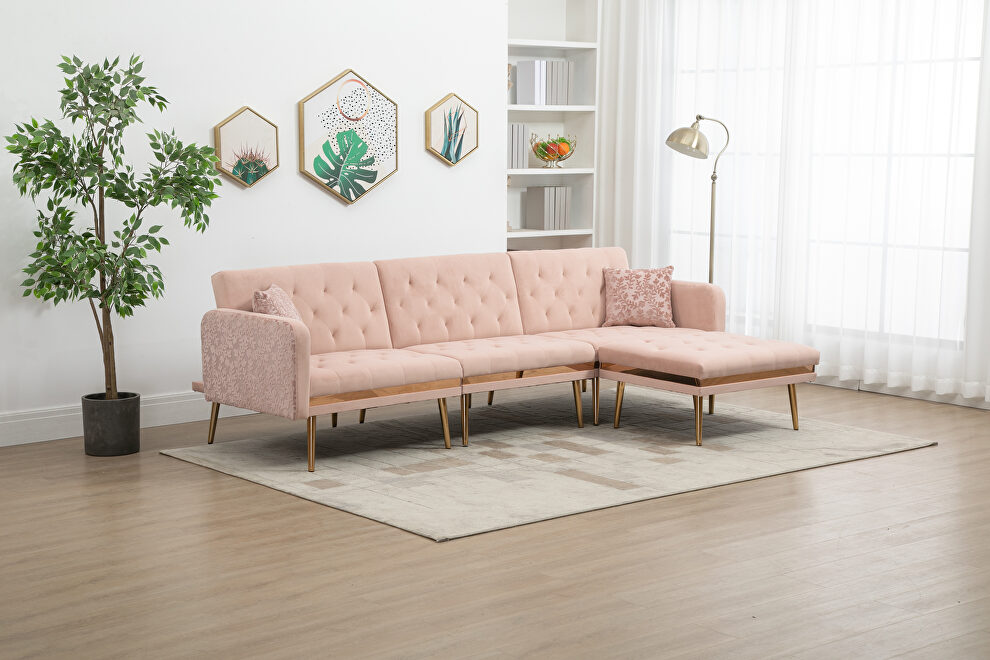 Pink velvet accent sectional sofa with reversible chaise by La Spezia