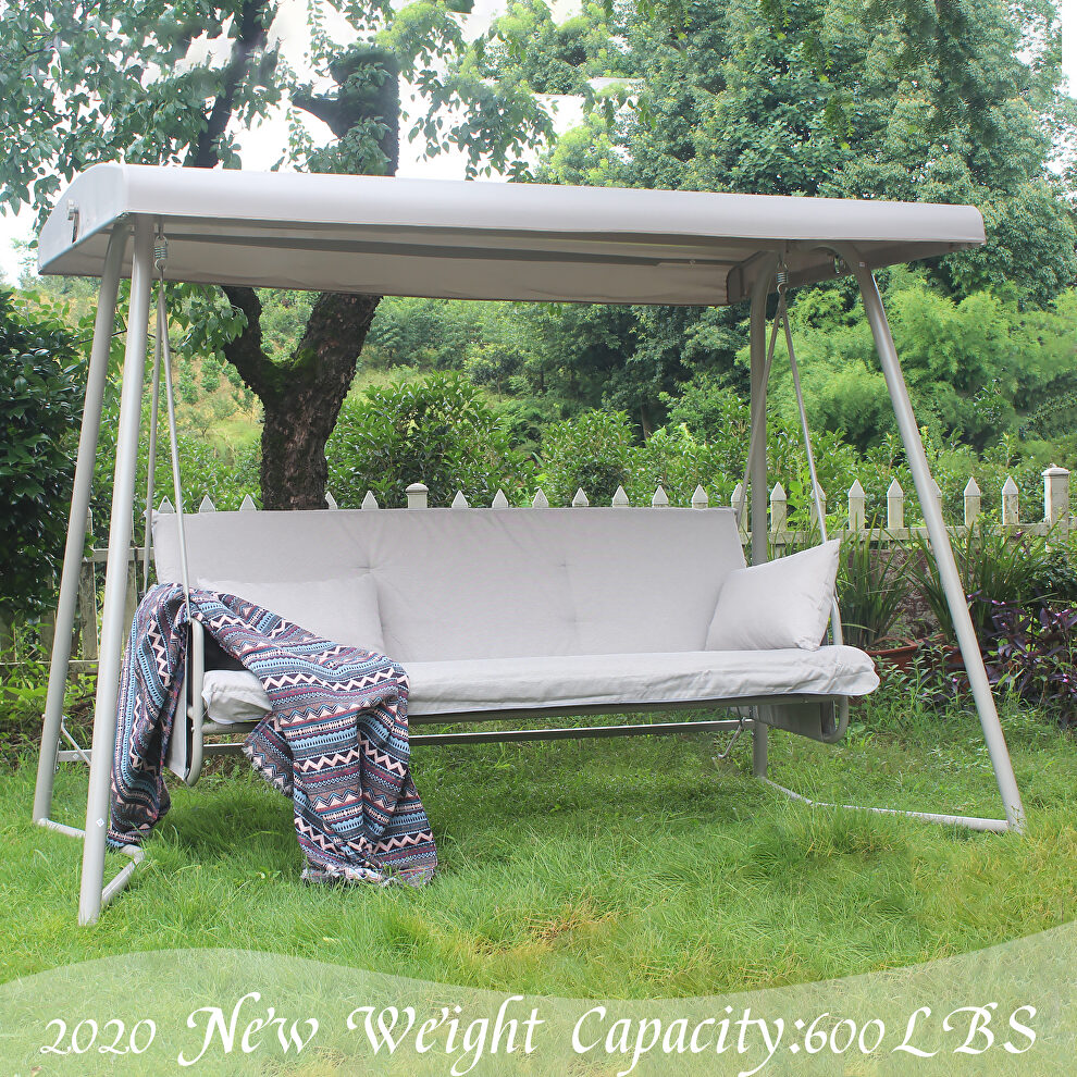 Canopy design 3 person patio swing chair in champagne finish by La Spezia